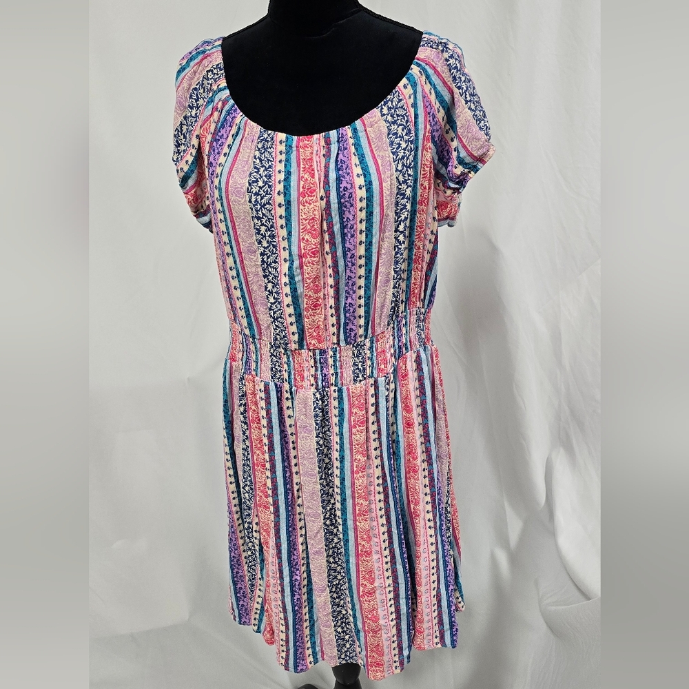 Torrid plus size 1x mini lenny smocked off shoulder dress floral stripe festival - Picture 3 of 8